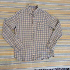 ⭐ Abercrombie Kids Yellow & Blue Plaid Gingham Flannel Shirt Size 15/16